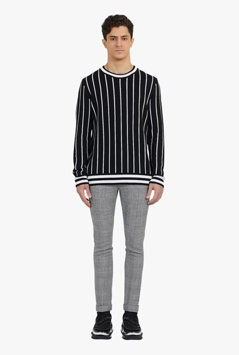 Striped black cotton sweater with white Balmain Paris logo 4