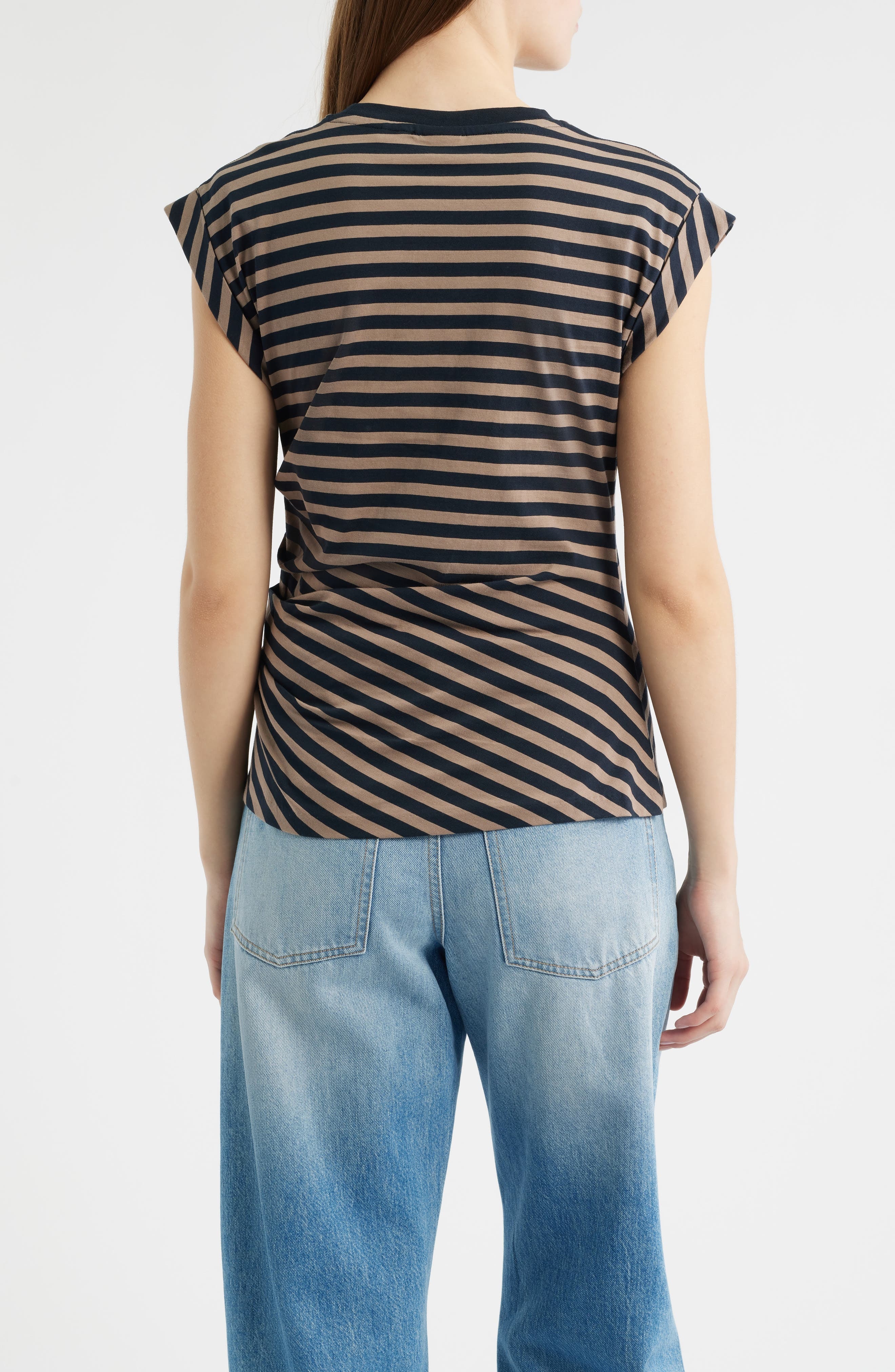 BOSS Epka Stripe Cotton Muscle T-Shirt in Sky Captain Pumice Stripe at Nordstrom - 2