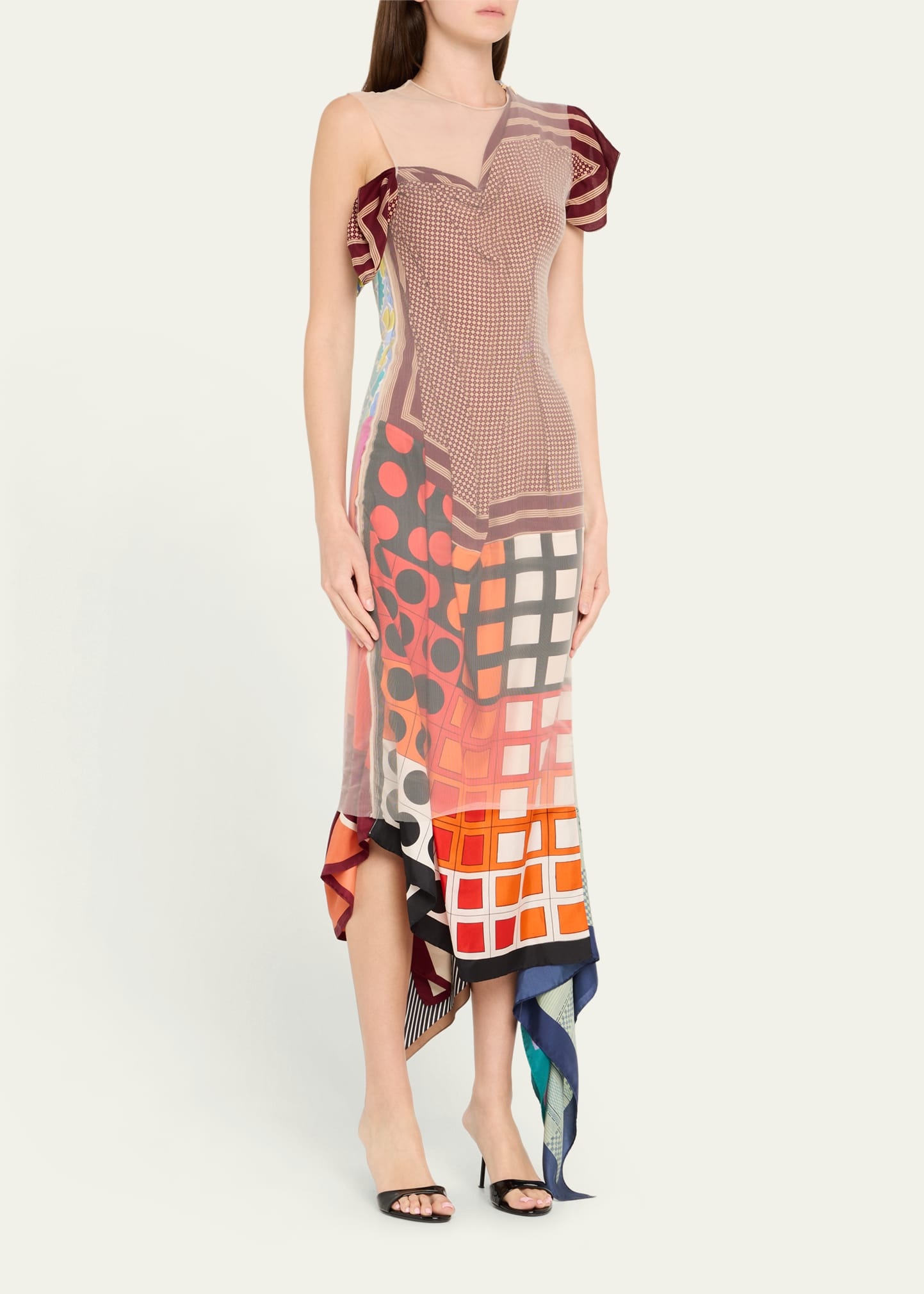Regenerated Silk Scarves Long Fitted Dress - 4