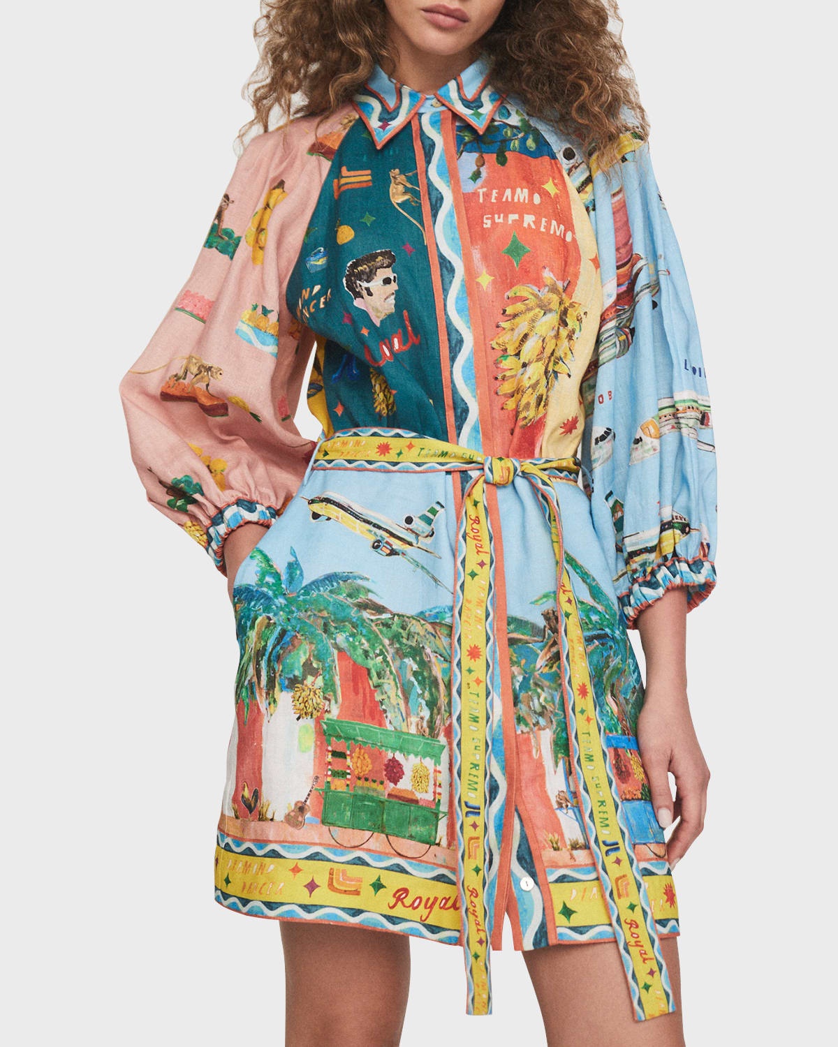 All Aboard Mixed-Print Belted Mini Shirtdress - 2