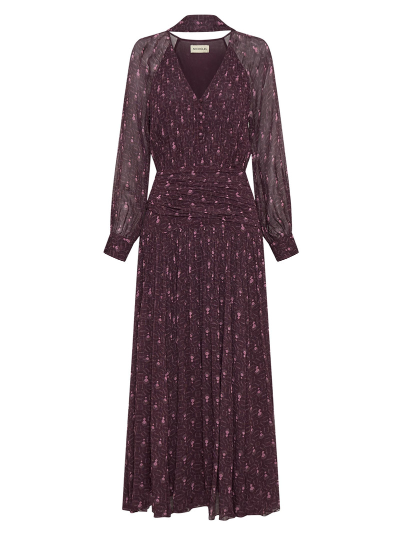 Women's Draya Geometric Ruched Maxi Dress - Purple Pattern 1