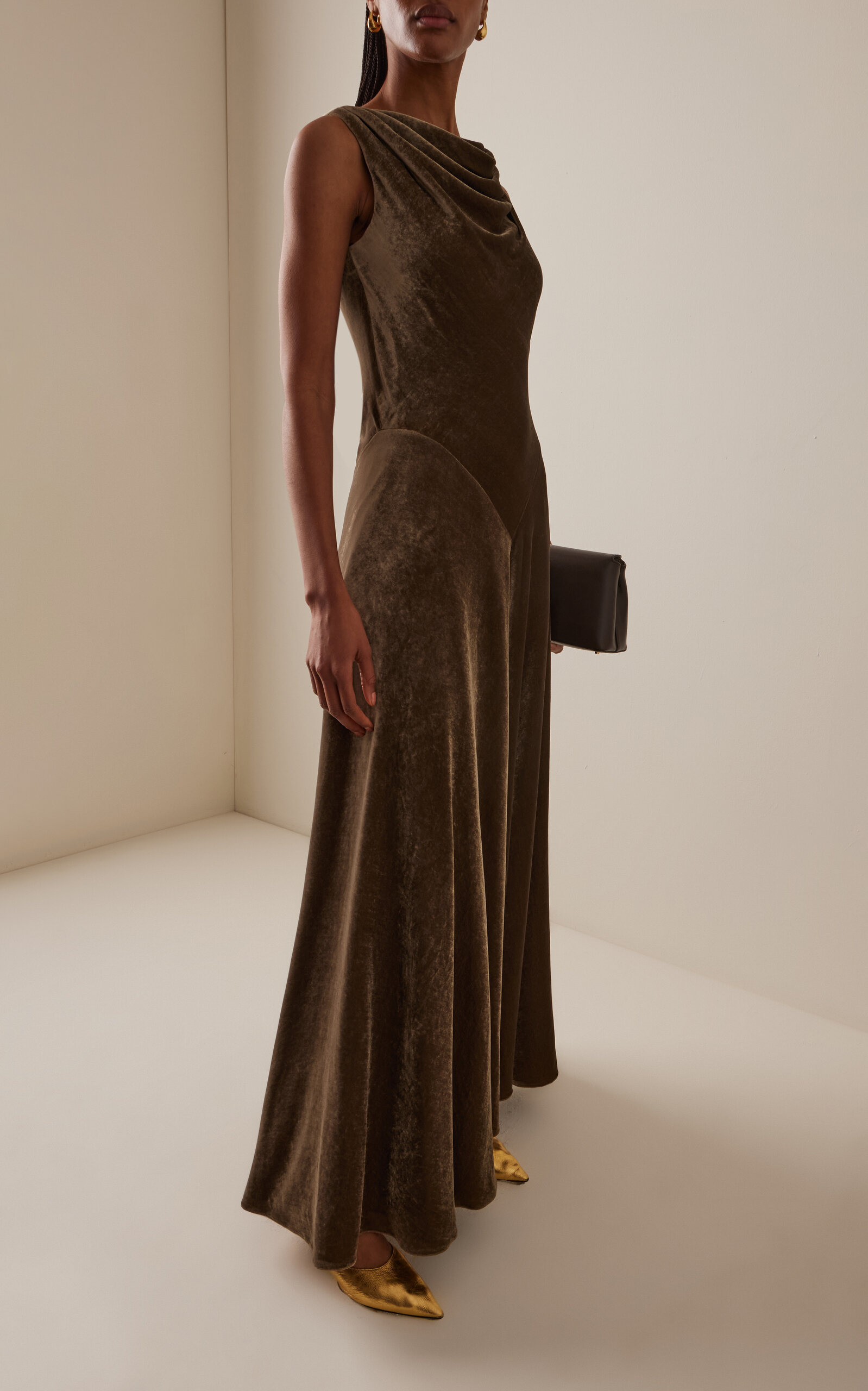Drina Draped Velvet Midi Dress green - 2