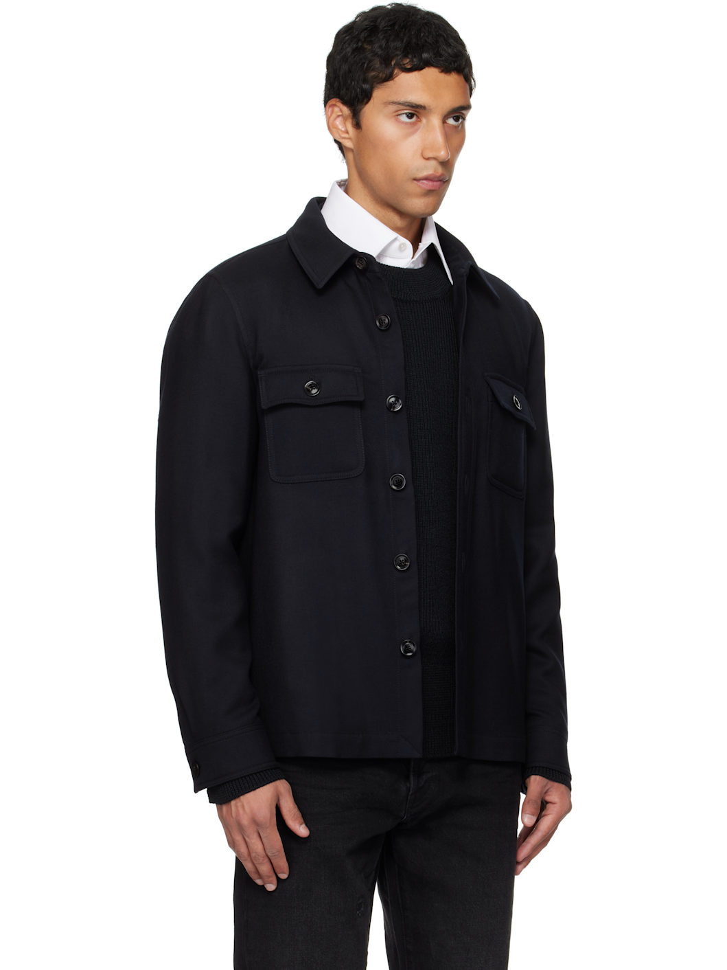Navy Light Wool Chest Pocket Outershirt - 2