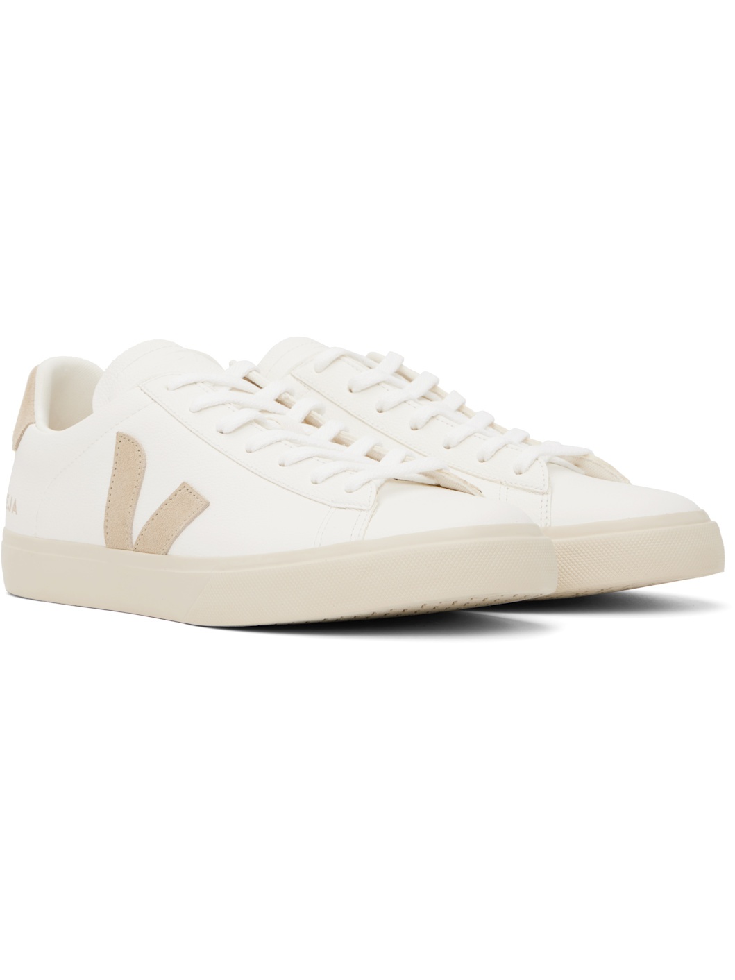 White & Beige Campo Leather Sneakers - 4