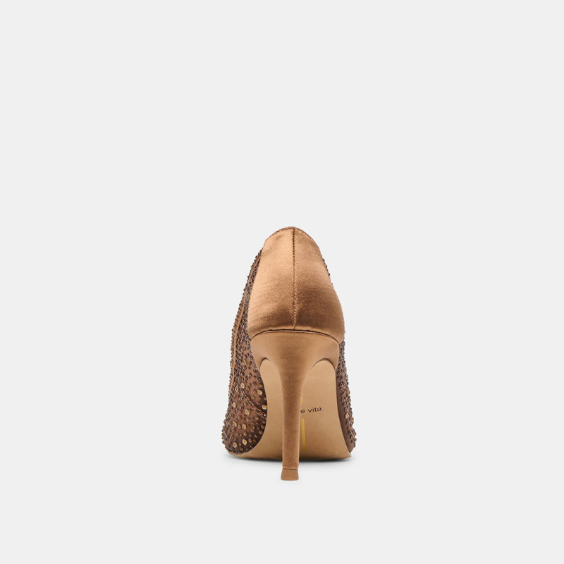 KASHE CRYSTAL HEELS MID BROWN MESH 9