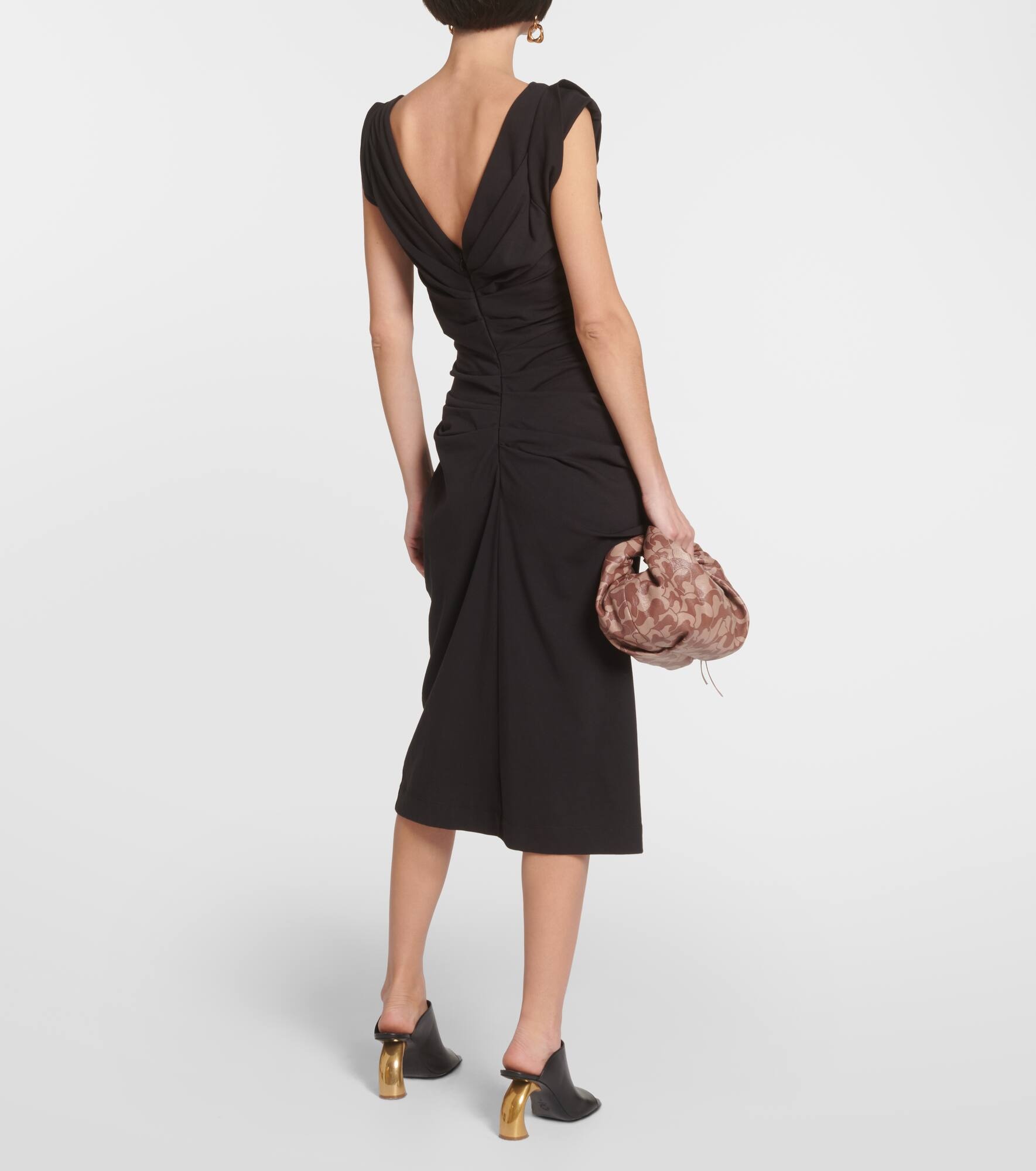 Draped cotton jersey midi dress - 3