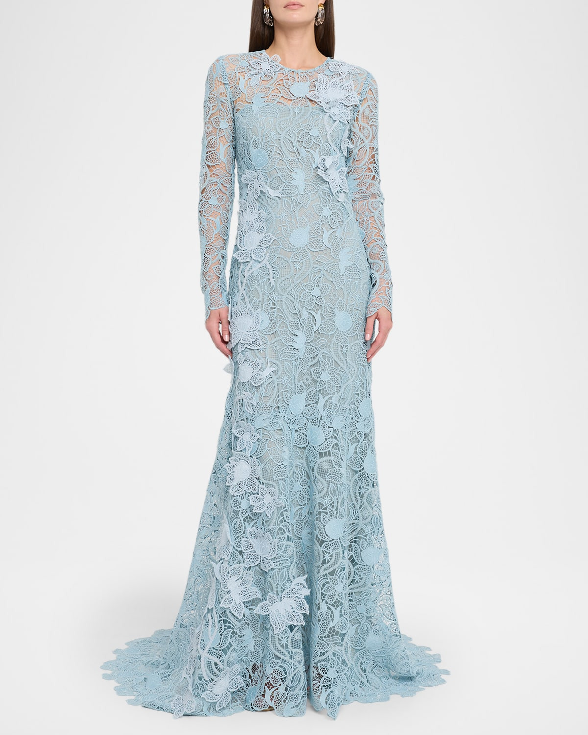 Long-Sleeve Corded Botanical Guipure Gown - 2