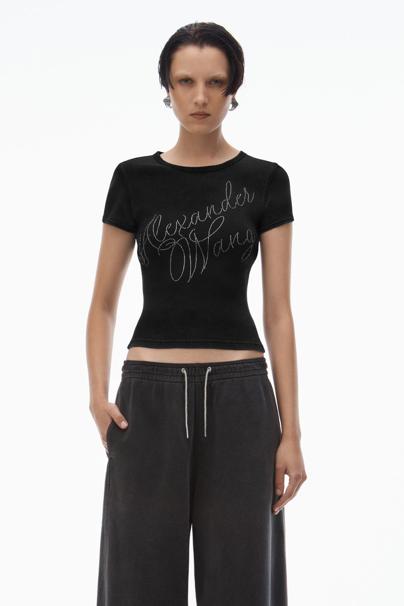 Alexander Wang Crystal Hotfix Tee in Ribbed Jersey outlook