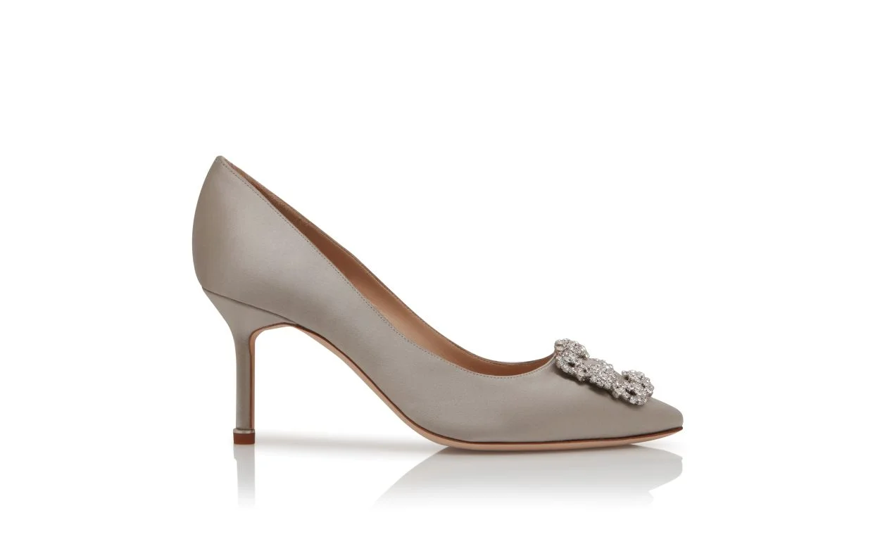 Light Grey Satin Jewel Buckle Pumps - 1