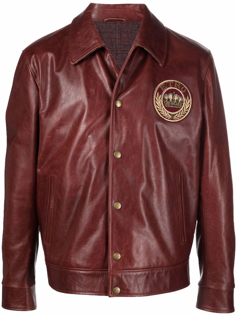 logo-patch leather jacket - 1