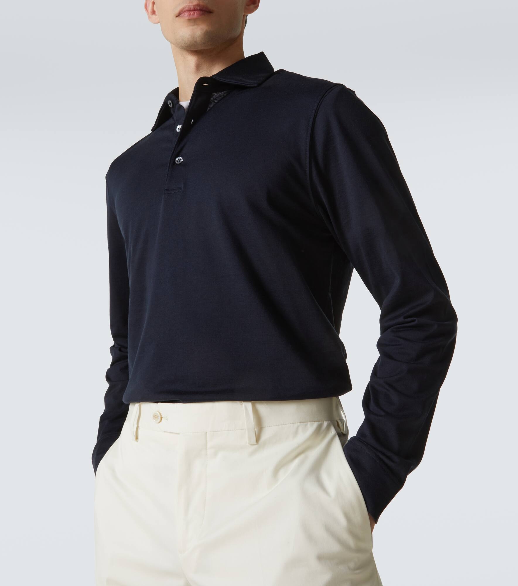 Cotton and silk polo sweater - 6