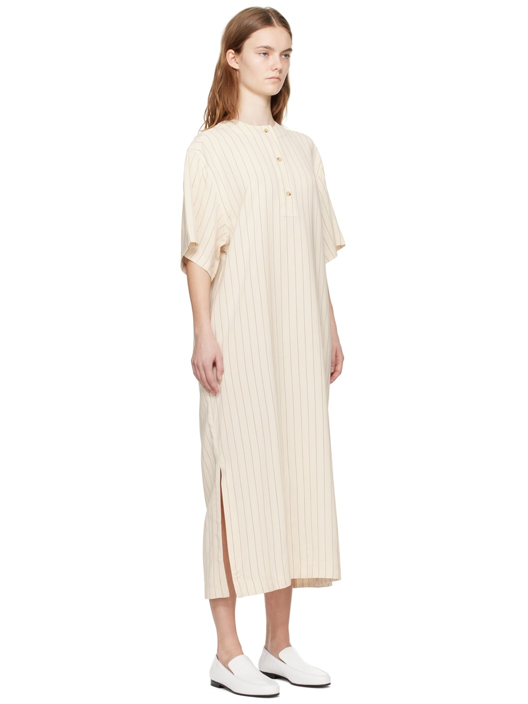 Beige Loose Tunic Midi Dress - 2
