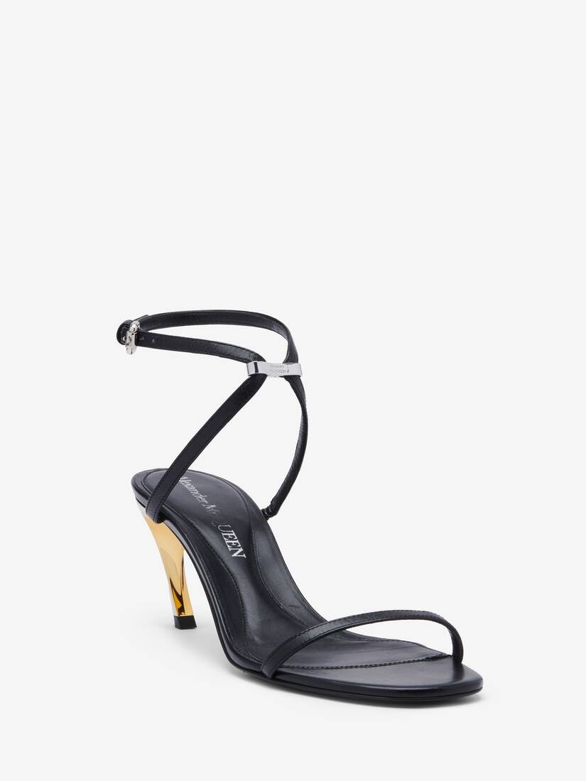 Women's Armadillo Metal Bar Sandal in Black/silver/gold - 4