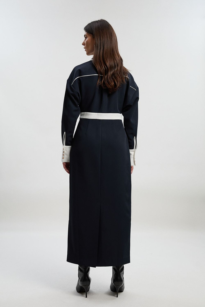 Twill Contrast Hardware Woven Midi Dress 5