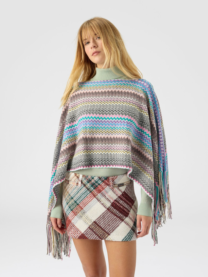 Missoni Wool-blend zigzag poncho with fringes outlook