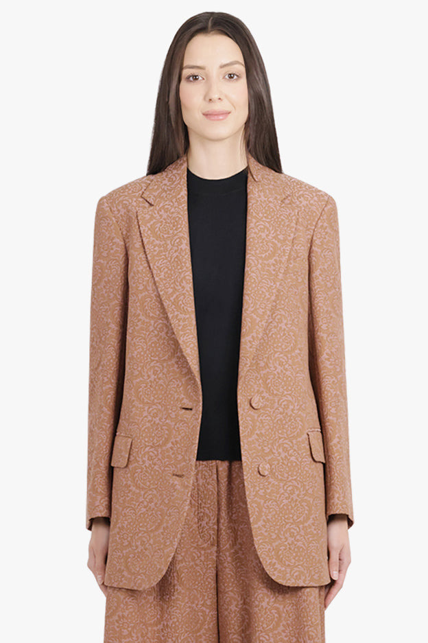 BASTI TAPESTRY FLORAL JACQUARD SINGLE BREASTED JACKET | PEACH/BROWN - 3