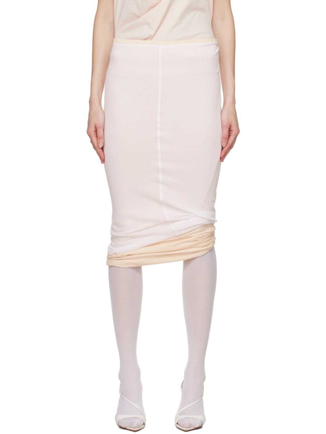 White & Pink Fiordi Reversible Midi Skirt - 1