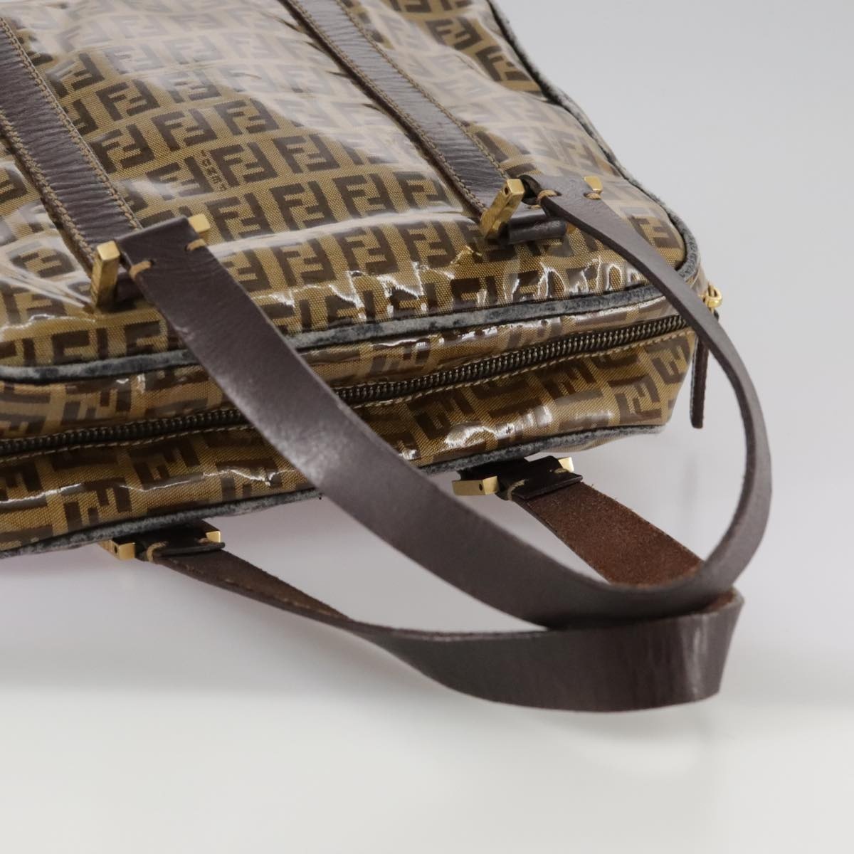 FENDI Zucchino Canvas Hand Bag Brown Gold - 7