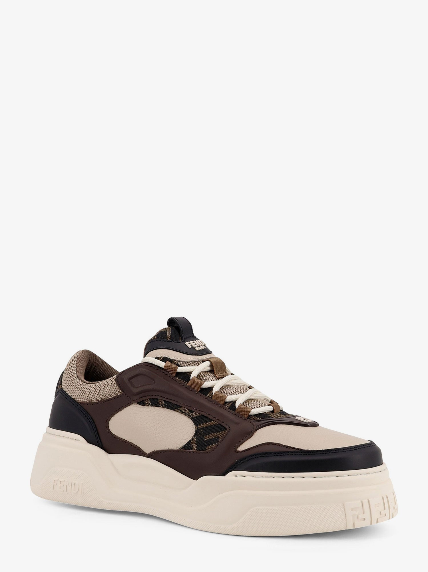 Fendi Fendi Force Leather Sneakers With Ff Jacquard Fabric Inserts - 2