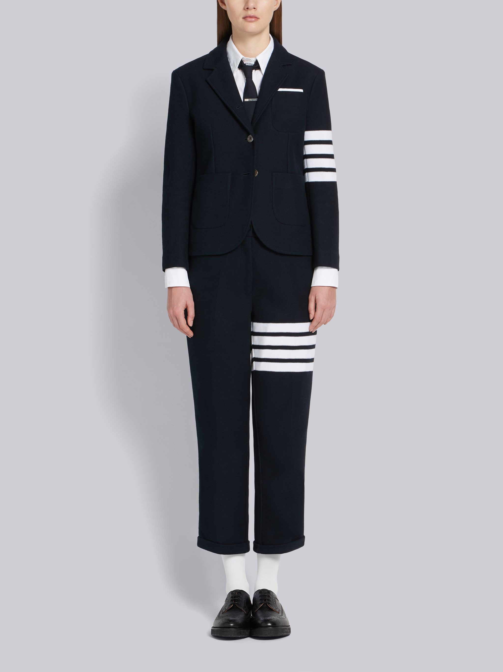 4-Bar Navy Double Face Trousers - 4