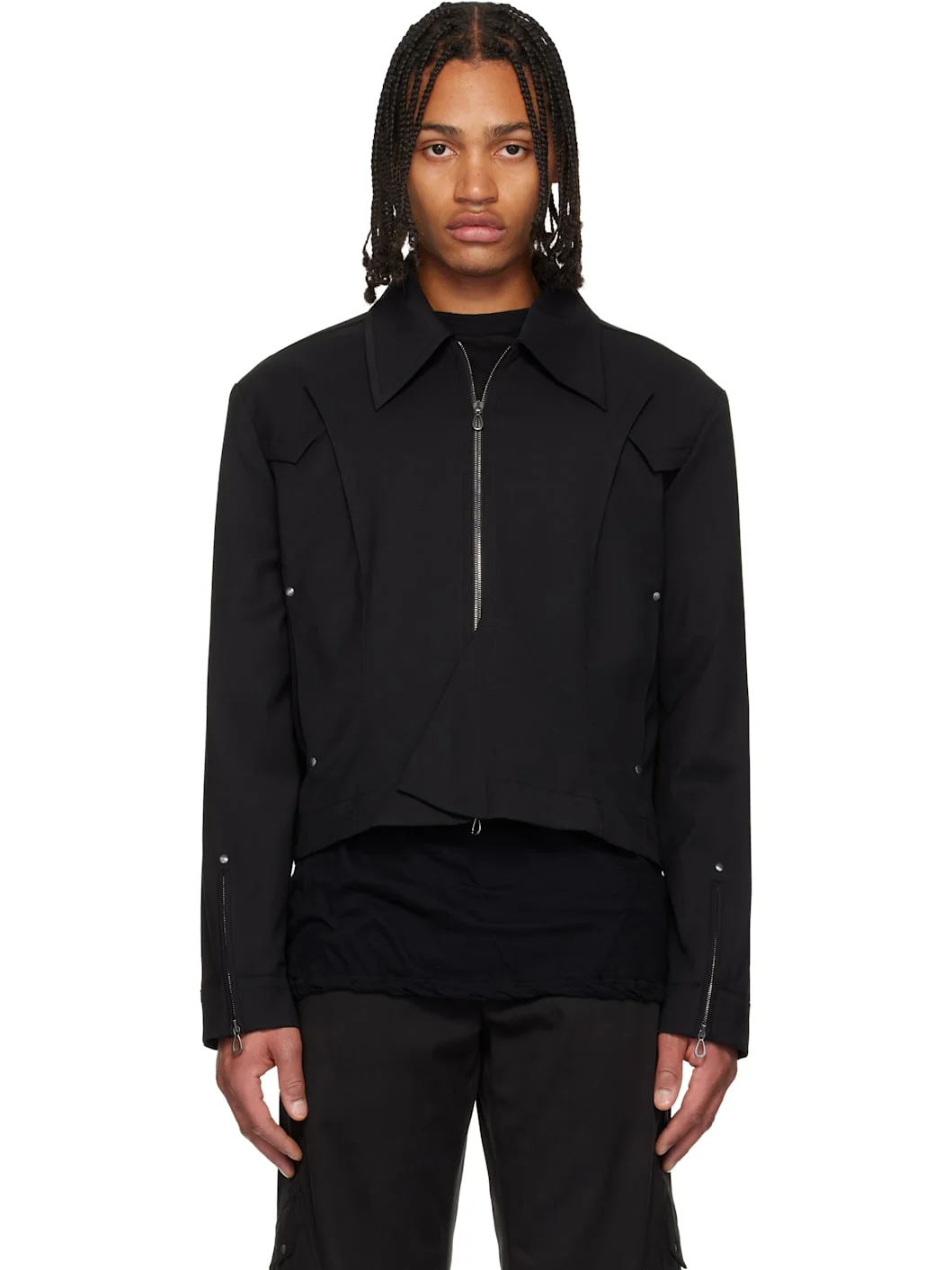 Black Kraner Cropped Blouson Jacket - 1