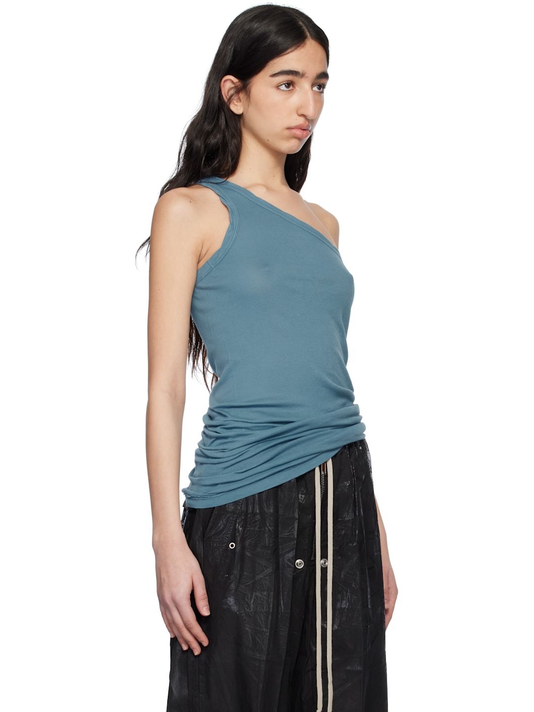 Blue Hollywood One Shoulder Tank Top - 2