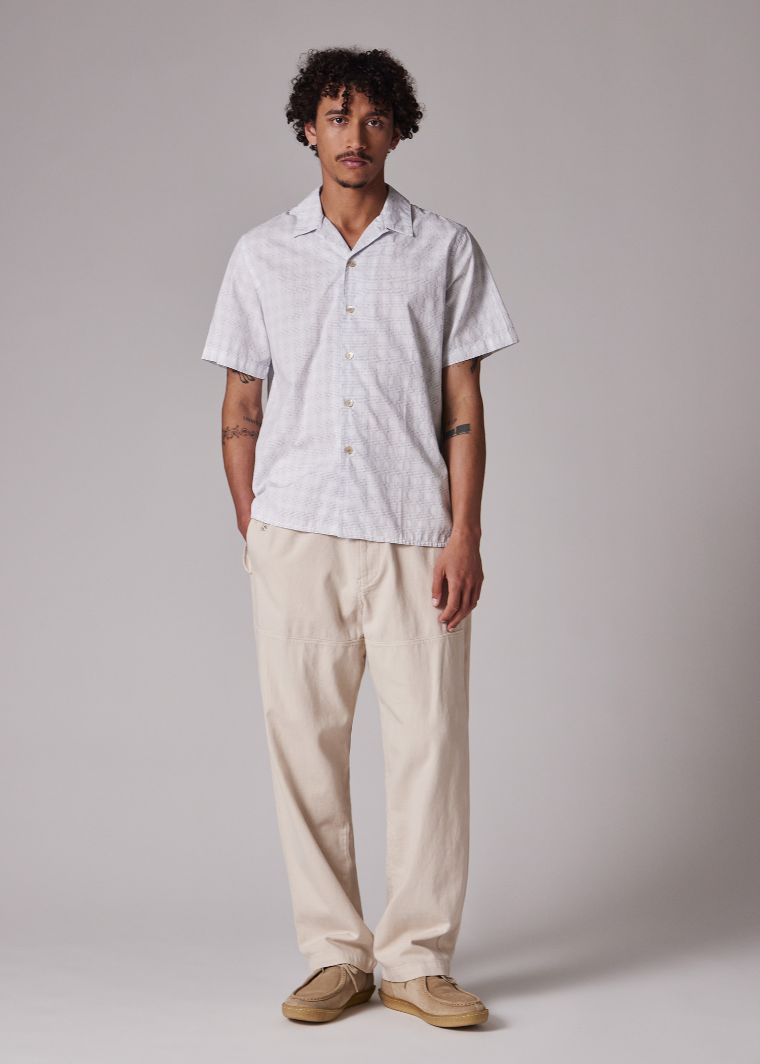 Casual-Fit Cotton White 'Geometric' Shirt - 5