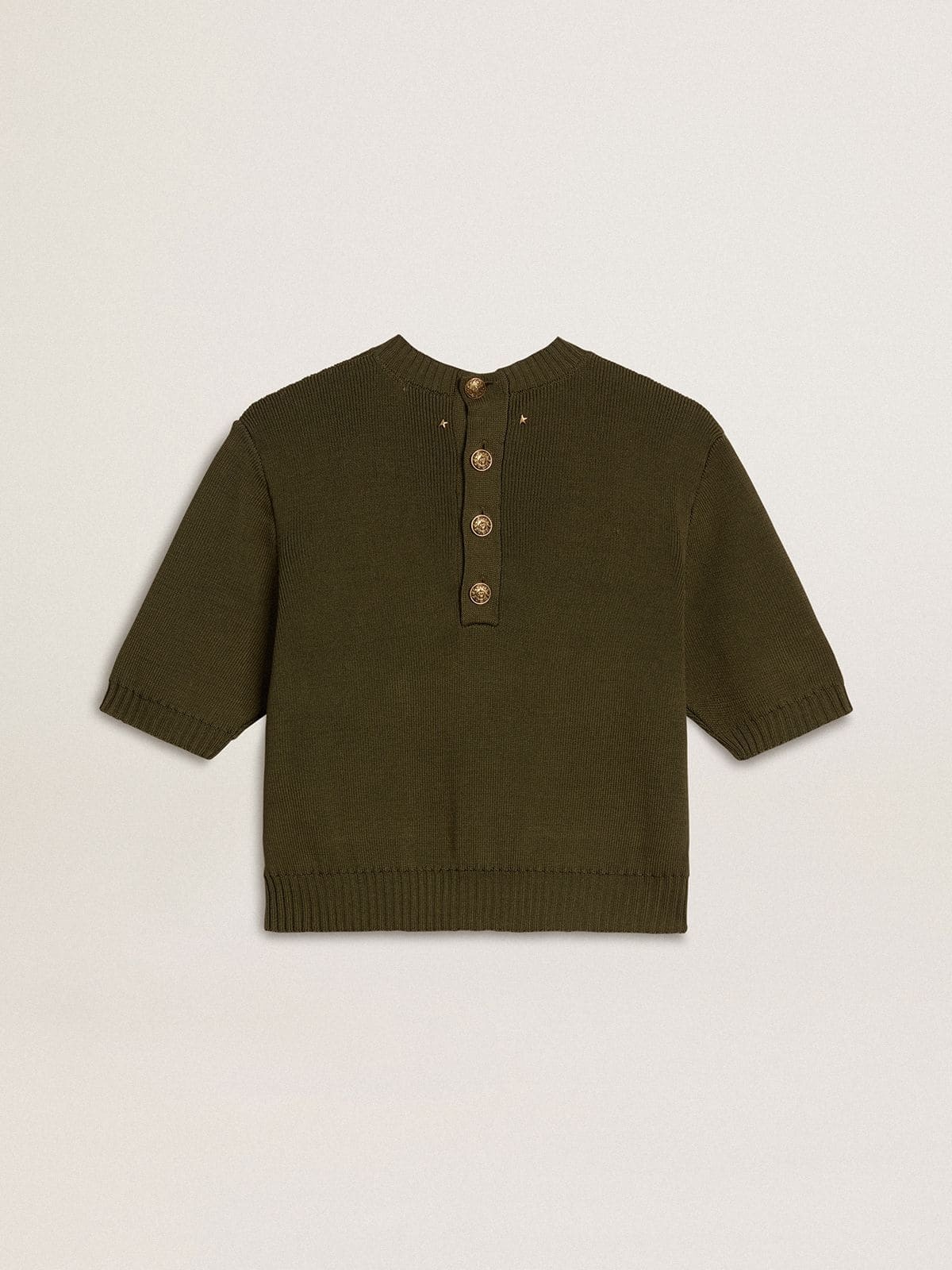 Women's short-sleeved sweater in military-green cotton - 6