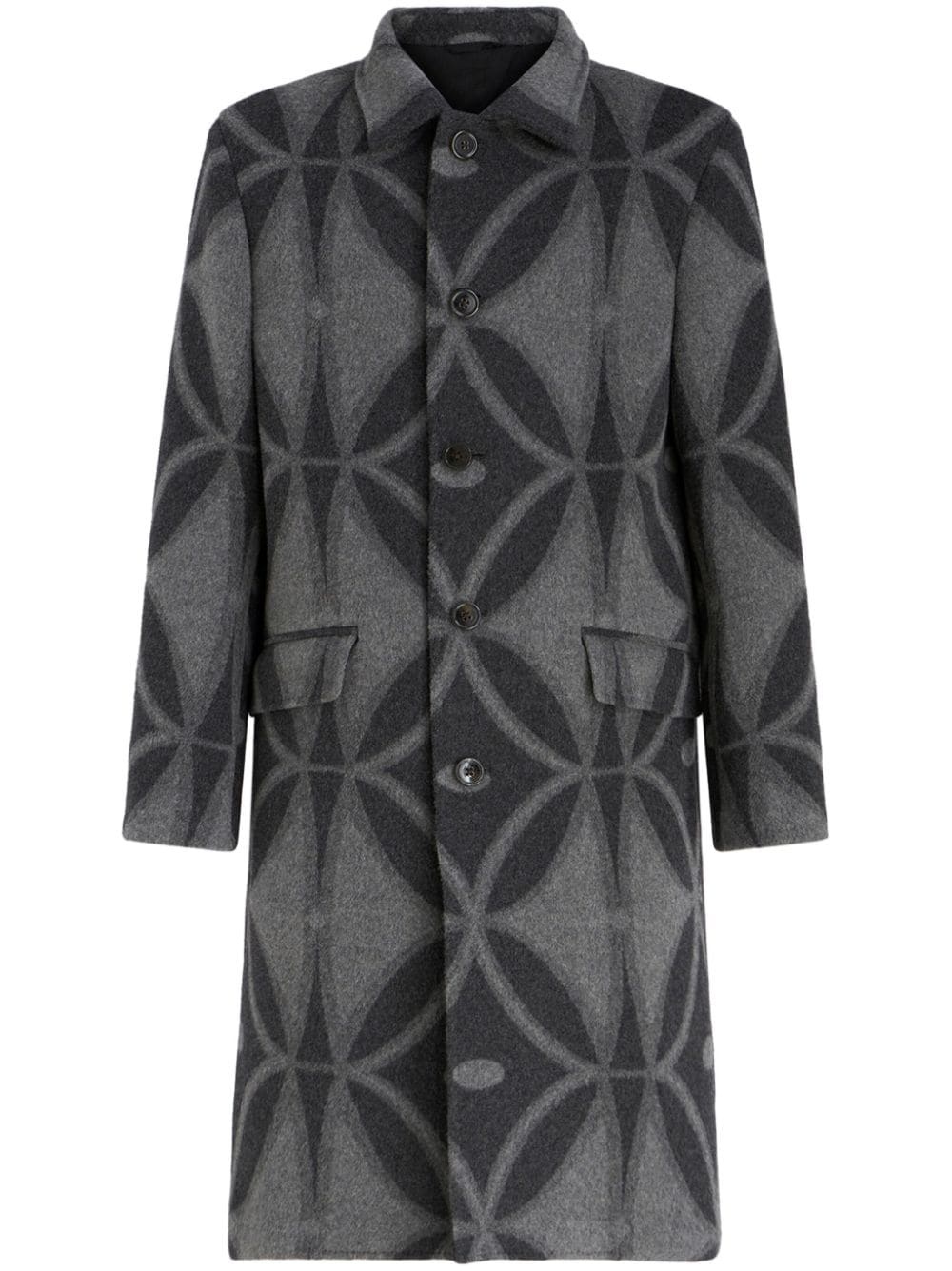 geometric-jacquard wool coat - 1