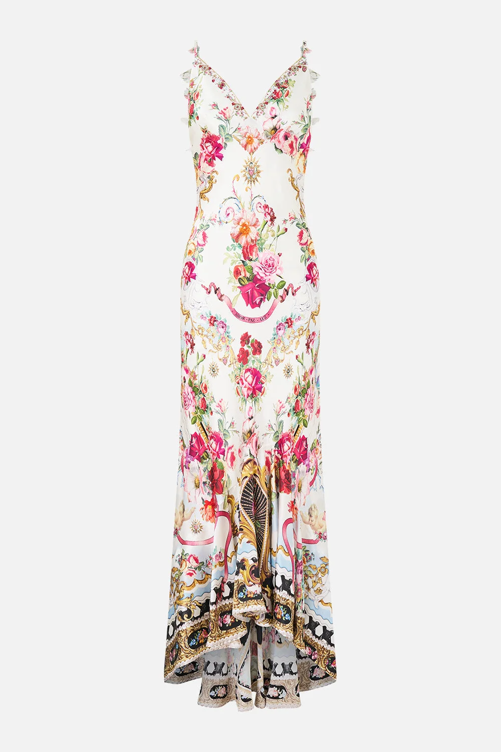 V NECK SLIP DRESS WITH FLOUNCE HEM - 1