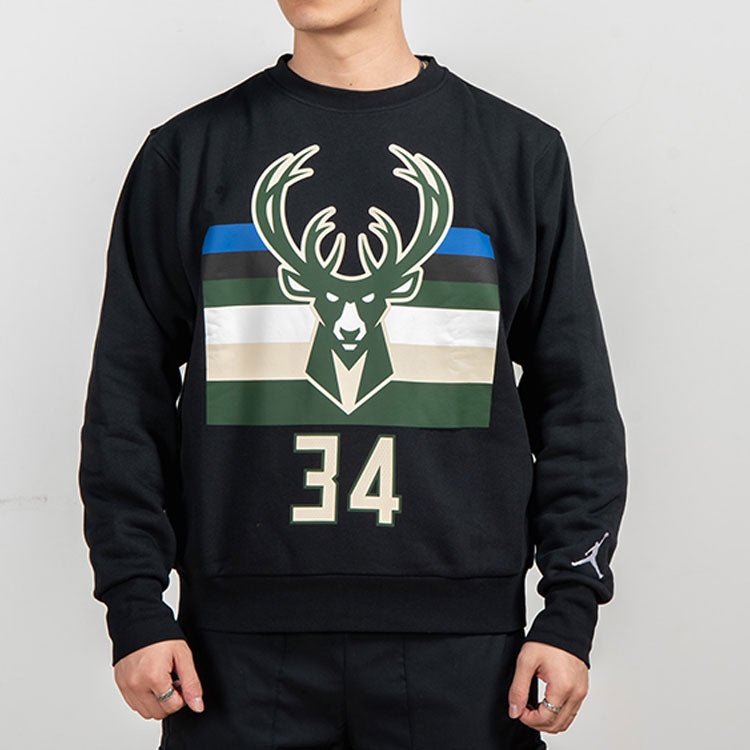 Air Jordan NBA Milwaukee Bucks Sports Fleece Round Neck Black DC0814-010 - 3