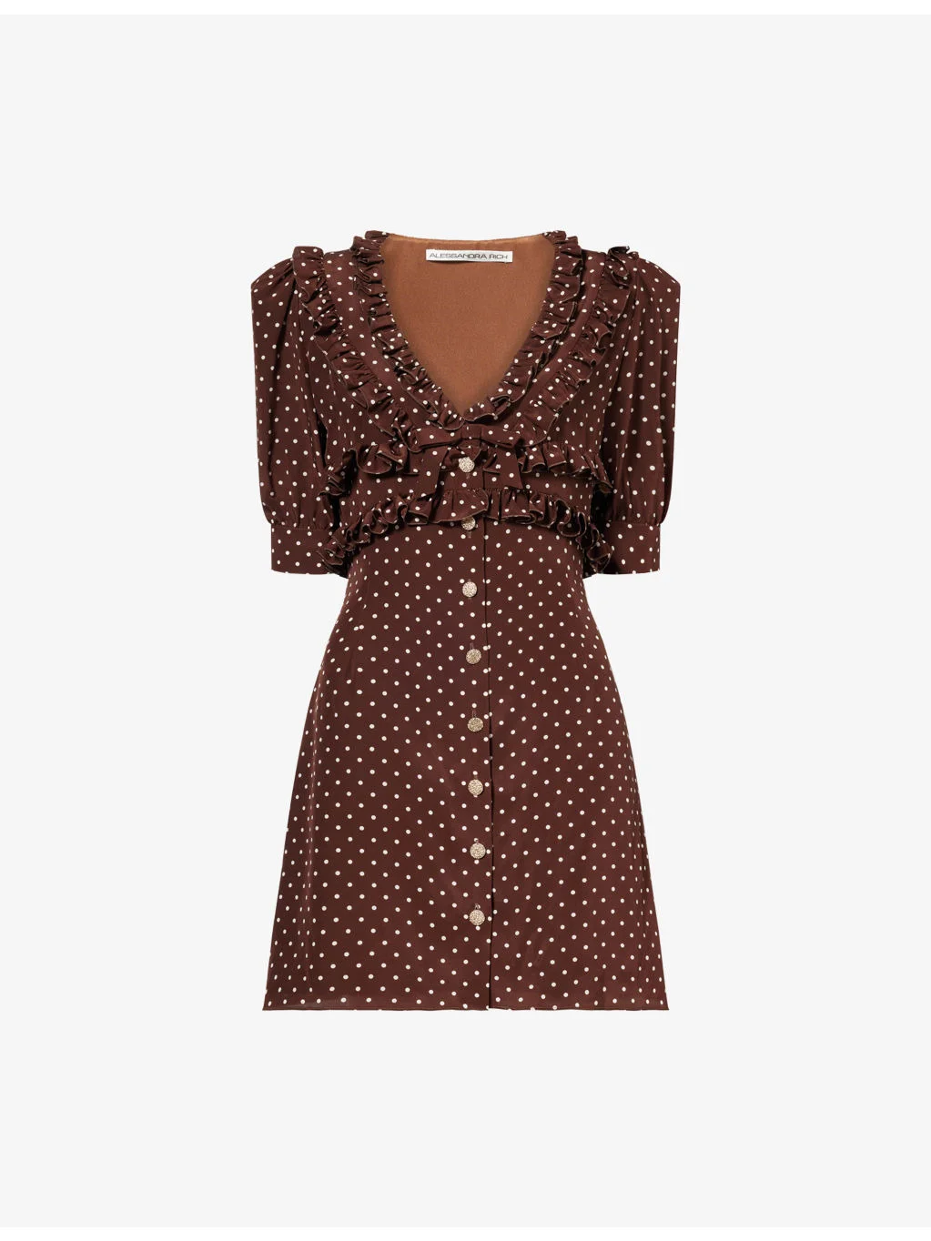 Polka-Dot Frilled Silk Mini Dress - 1