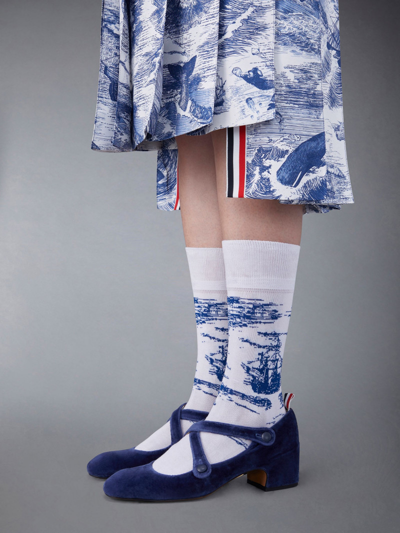 Velvet Criss Cross Button 40mm Block Heel Thom John 4