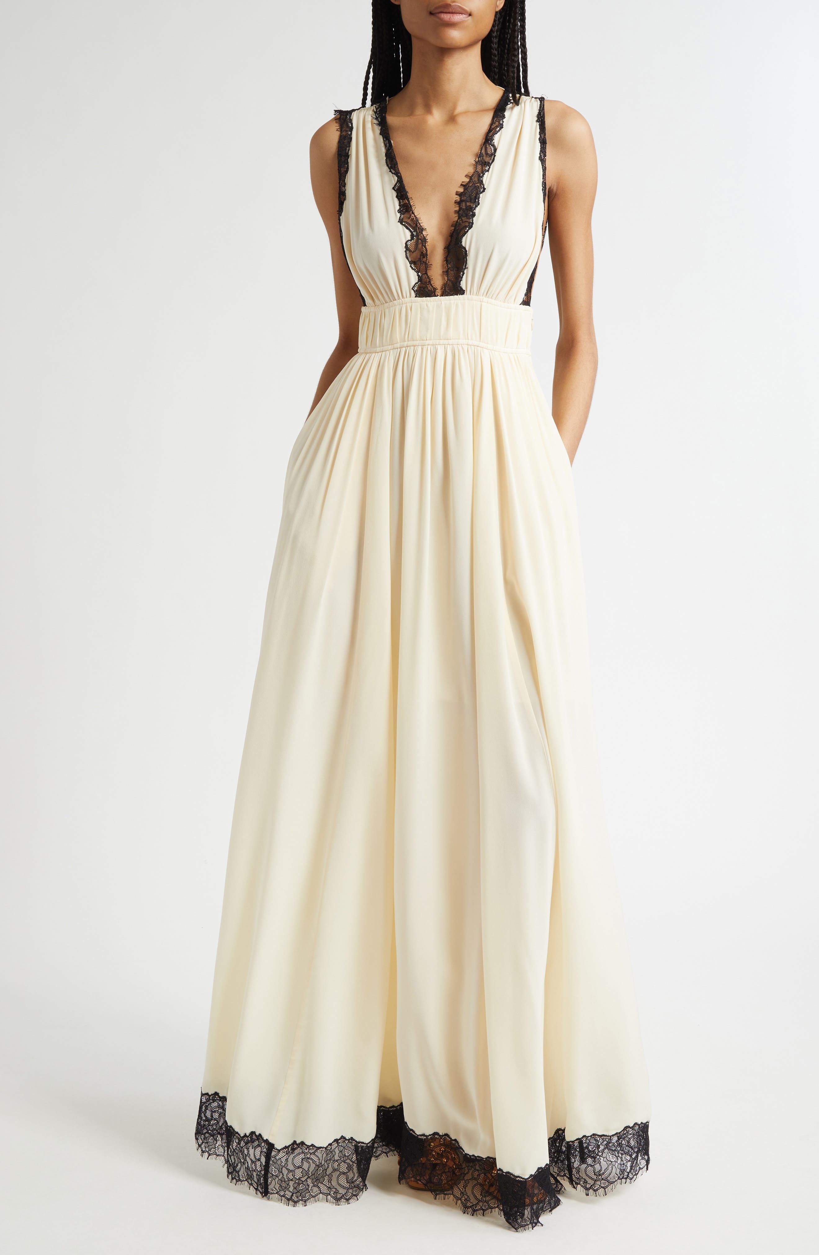 Ulla Johnson Maguerite Lace Trim Silk Gown in Creme at Nordstrom - 1