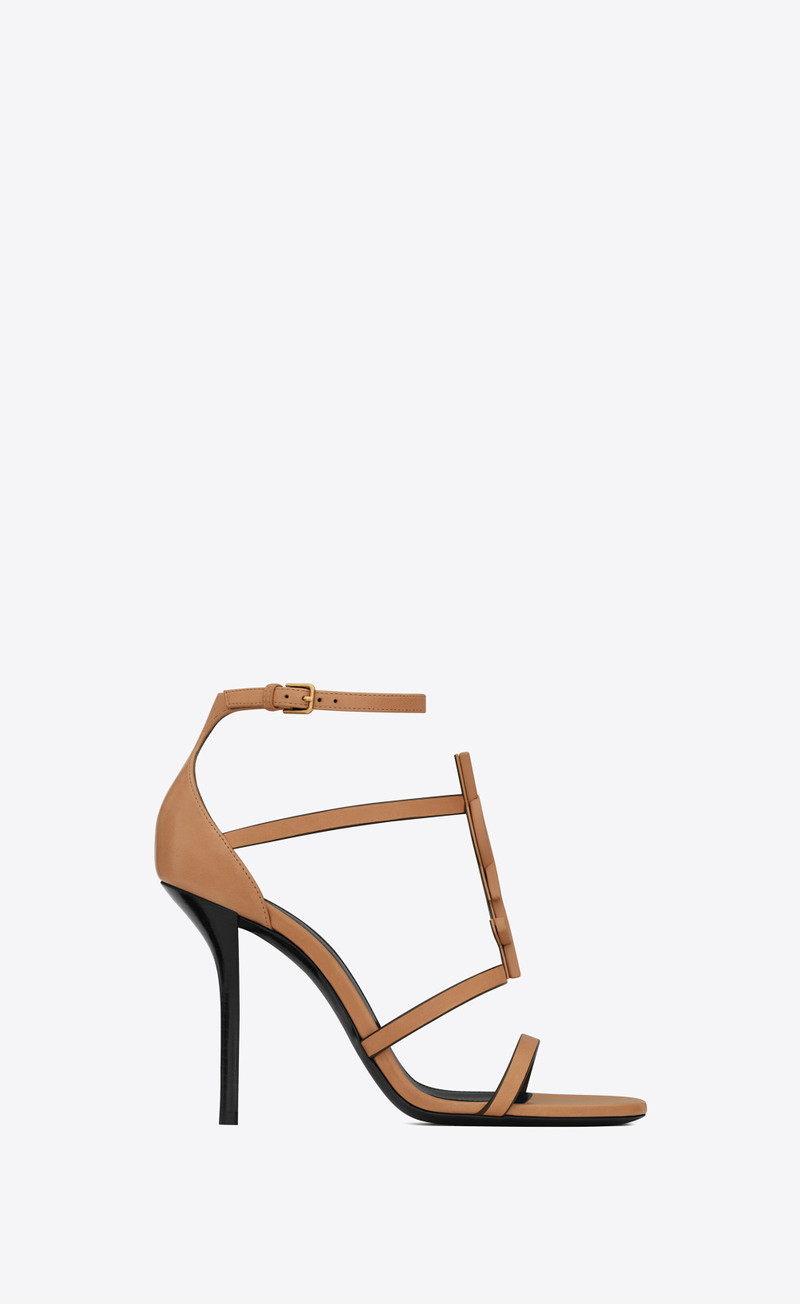 cassandra sandals in vegetable-tanned leather with brown gold monogram - 1