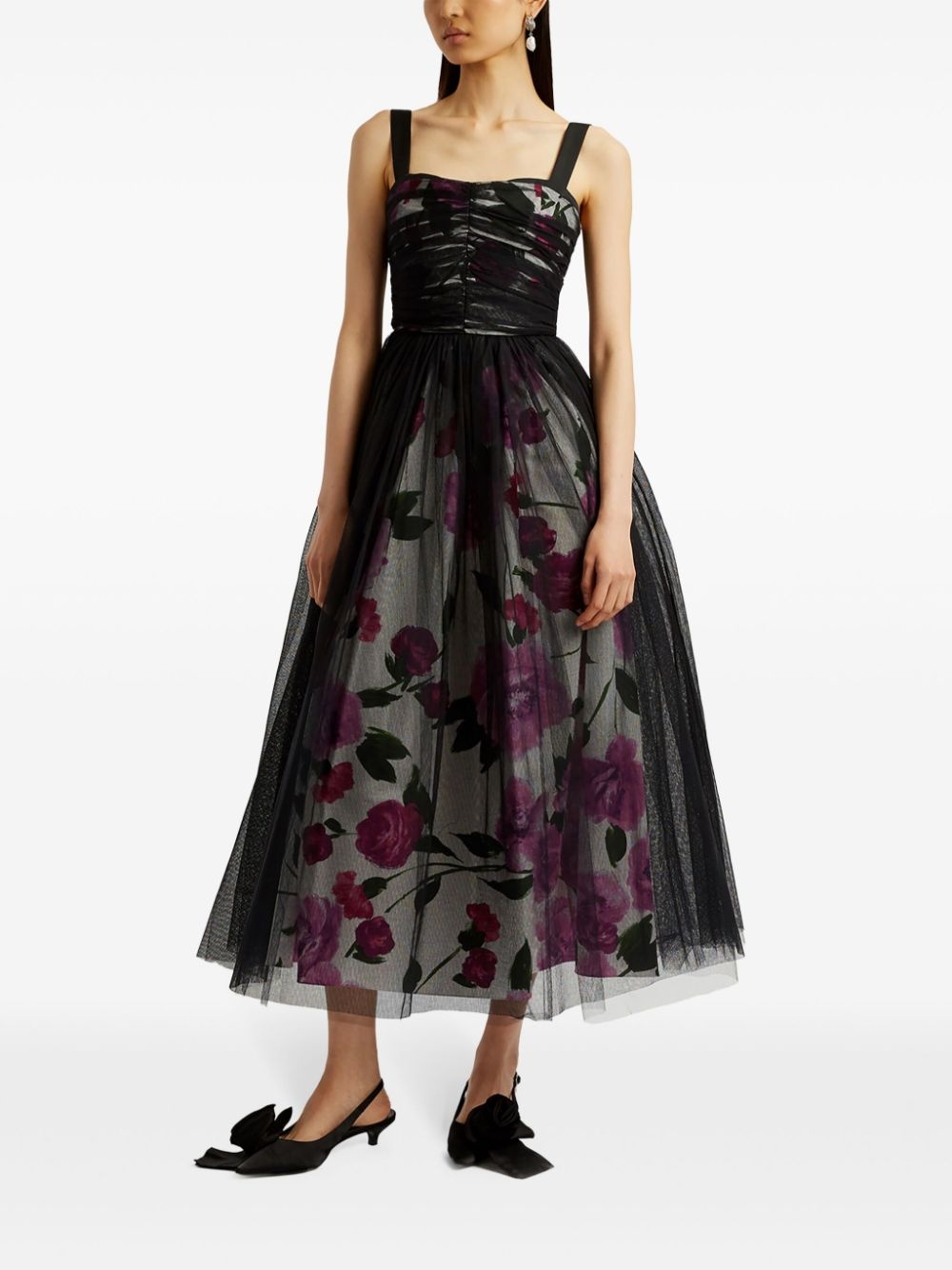 tulle-overlay midi dress - 3