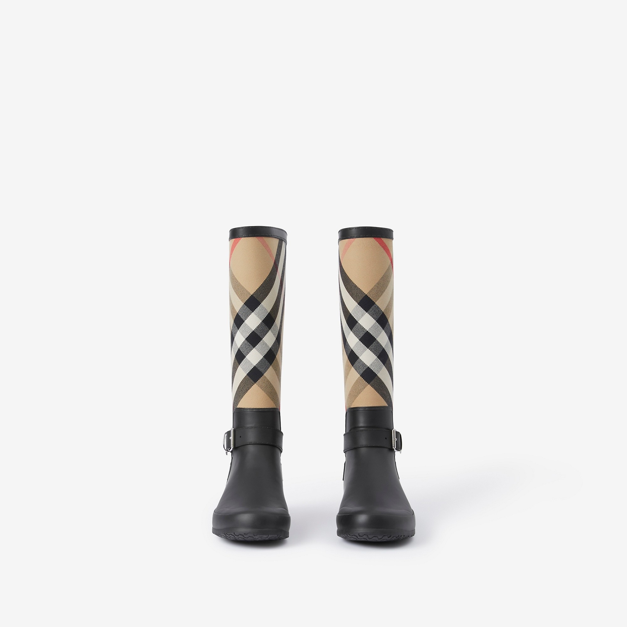 Strap Detail House Check and Rubber Rain Boots - 2