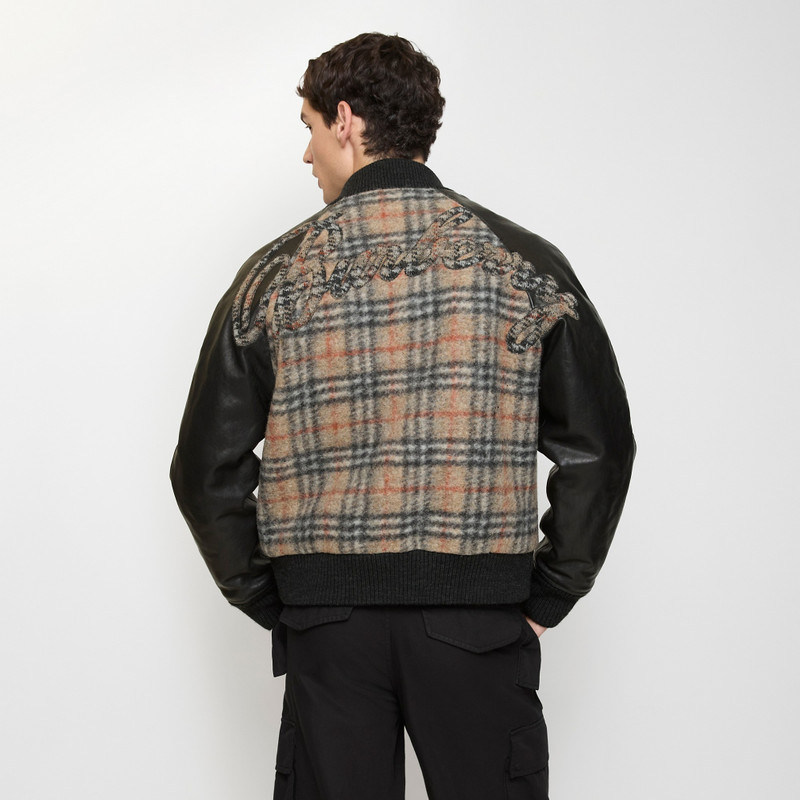 Check Wool and Leather Bomber Jacket 3