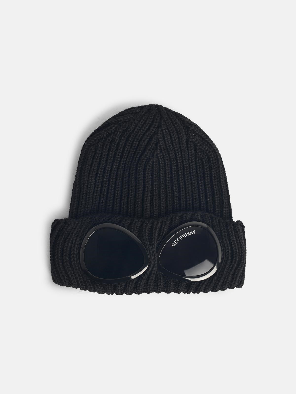 'LENS' BLACK WOOL BEANIE - 1