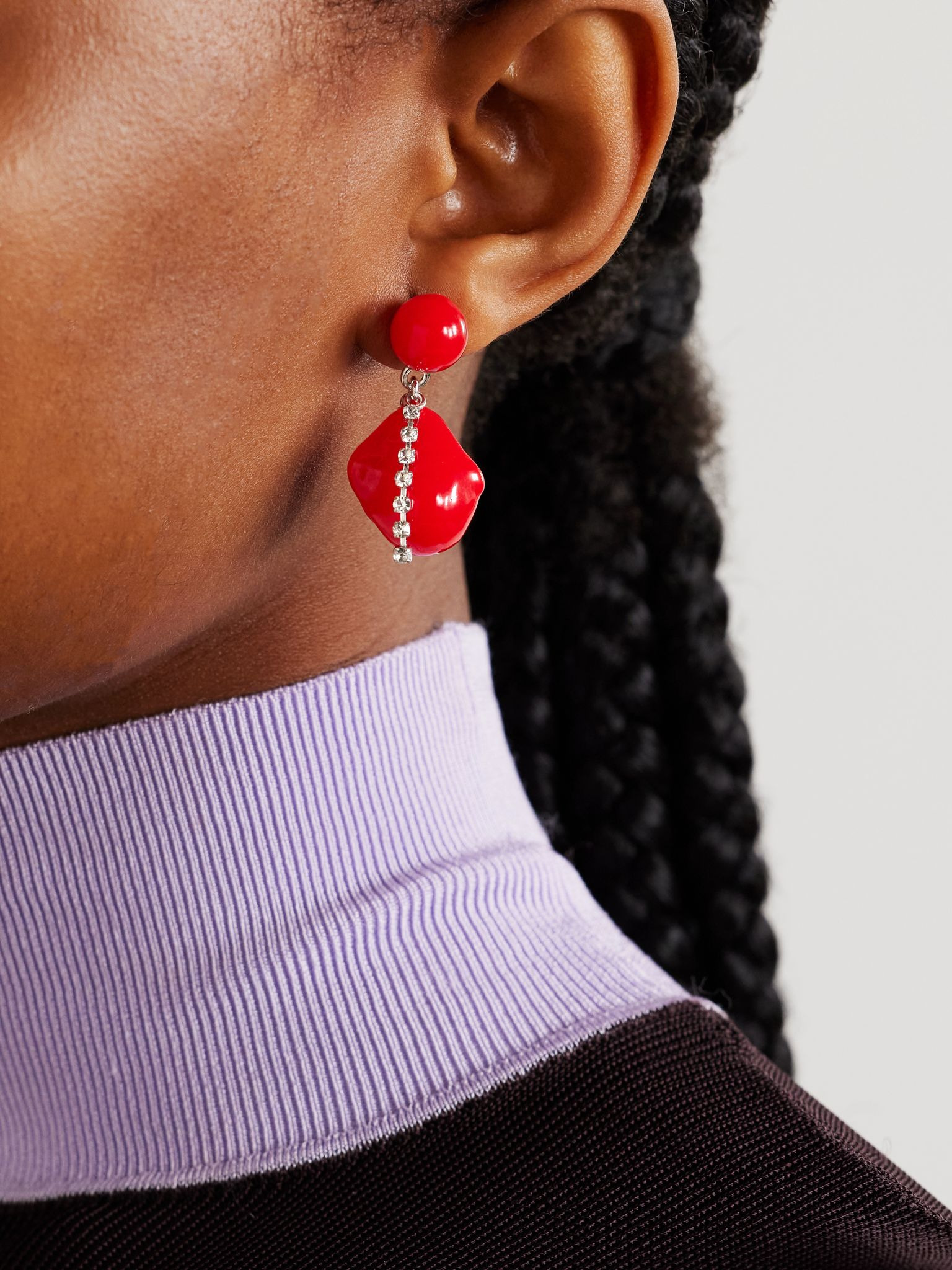 Rhodium-plated resin and crystal earrings Red - 2
