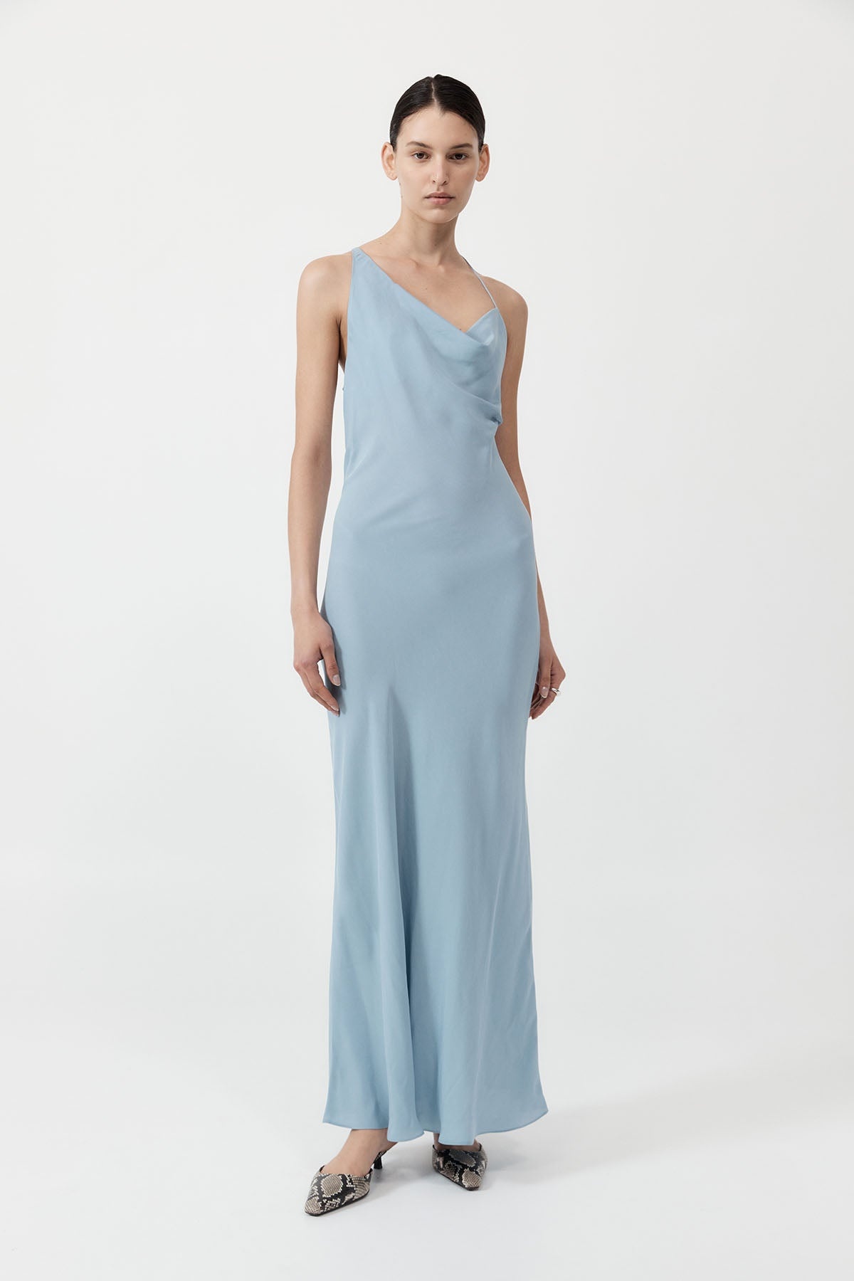 Asymm Drape Maxi Dress - Stone Blue - 2