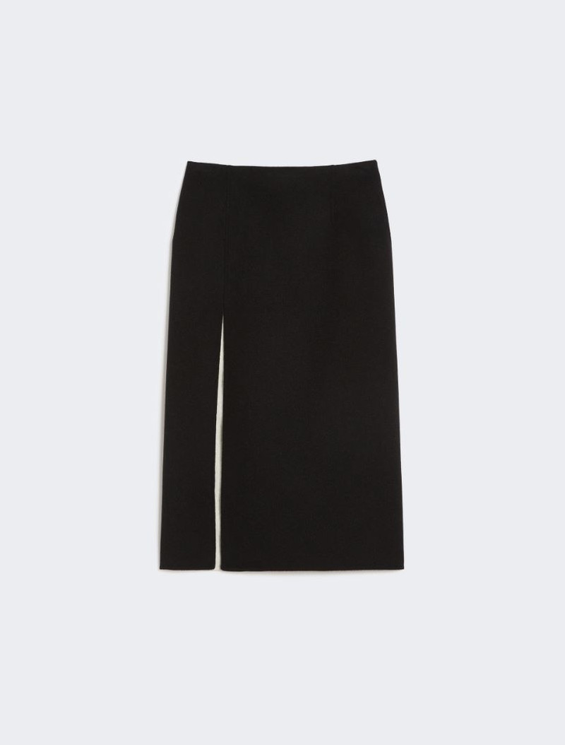 Long double-faced wool skirt - black 1