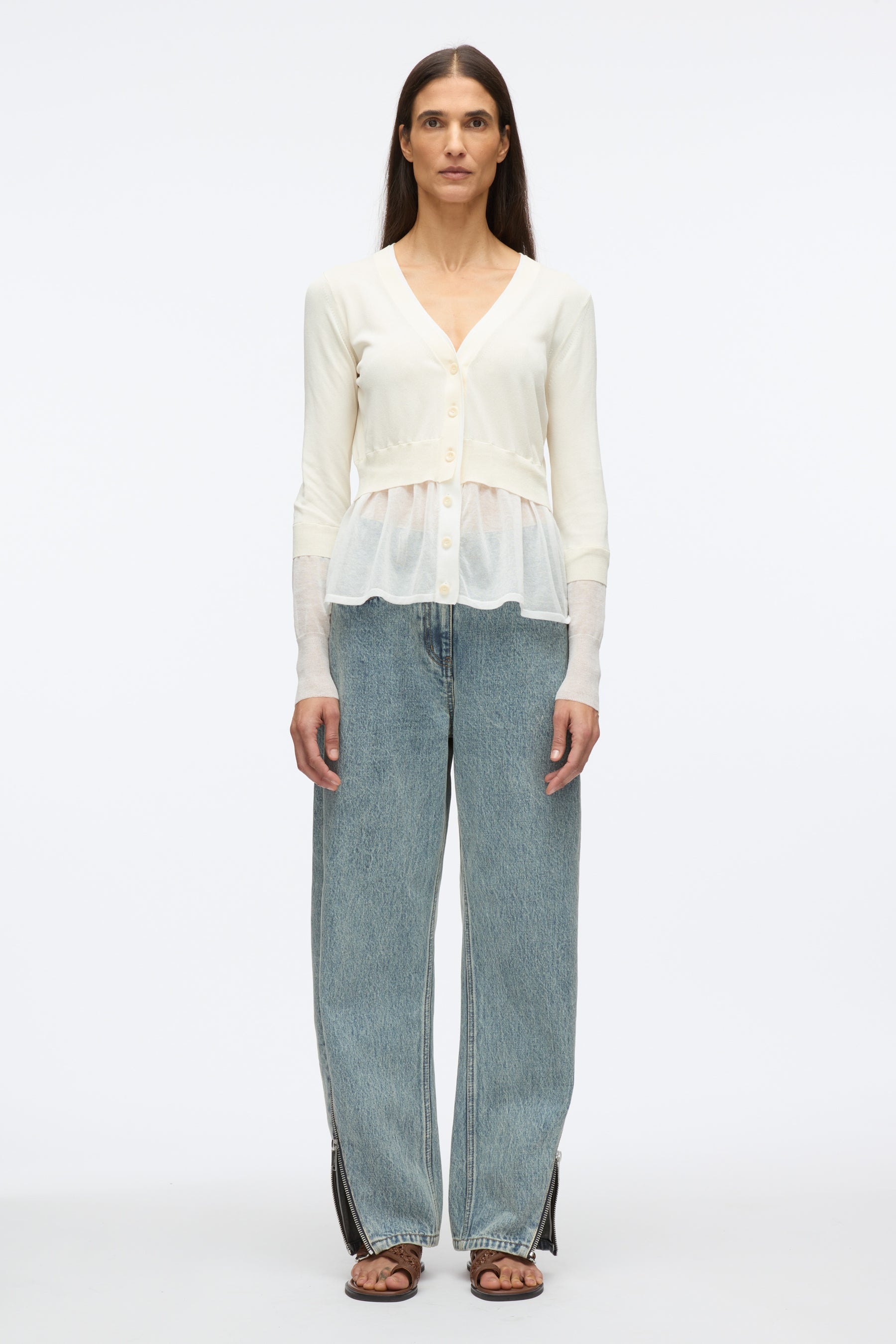 Gauze Peplum Double Layer Cardigan - 2