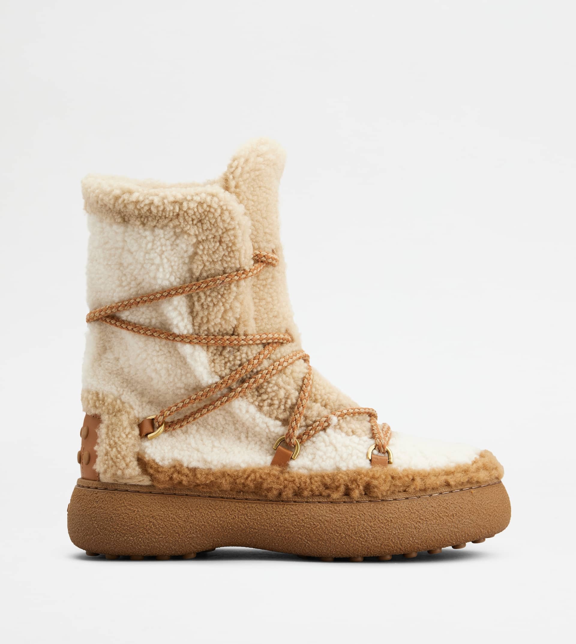 TOD'S W. G. LACE-UP ANKLE BOOTS IN SHEEPSKIN - BEIGE, OFF WHITE, BROWN - 1