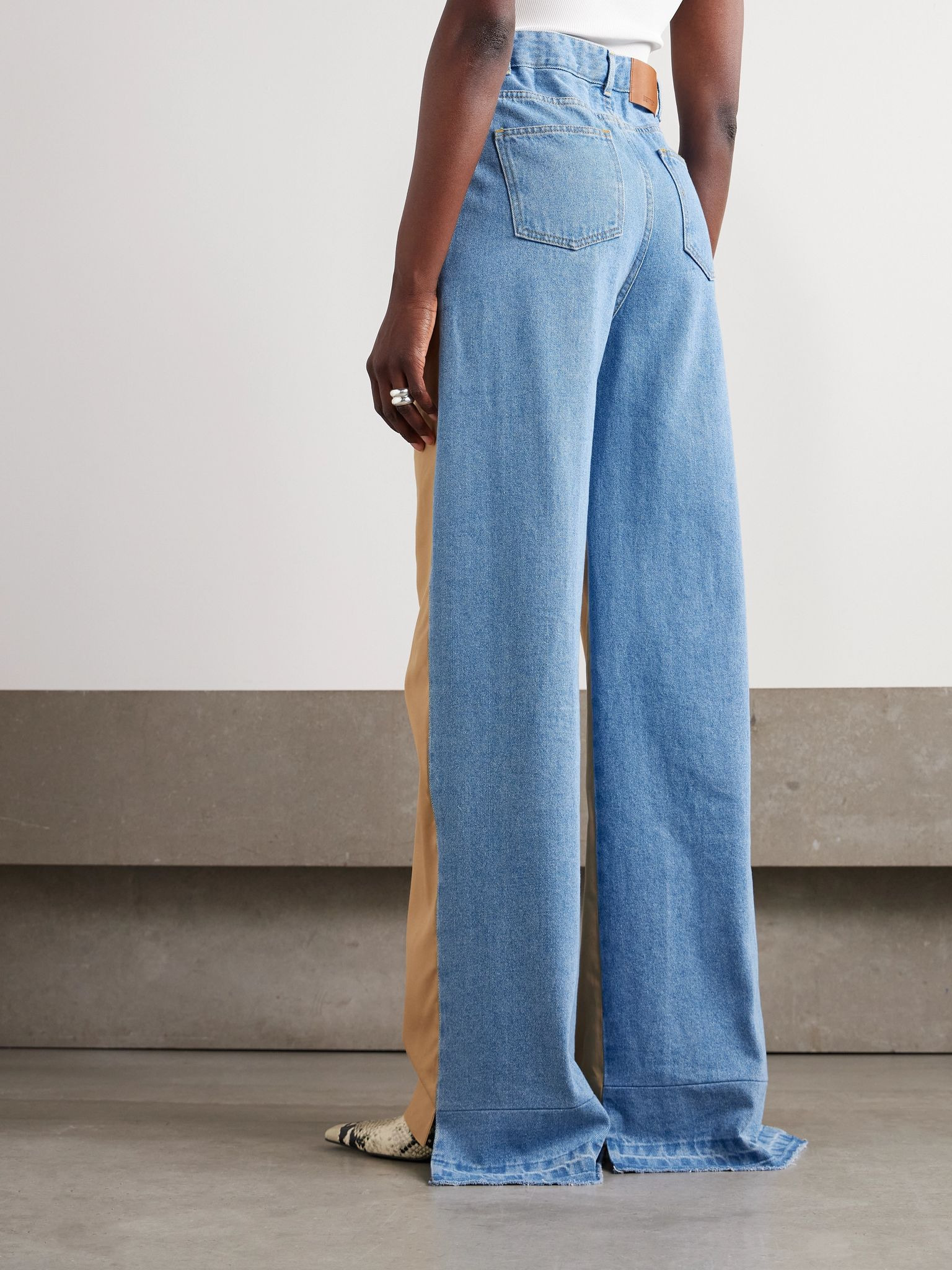 Denitrouser pleated cotton-twill and denim straight-leg pants Camel - 4