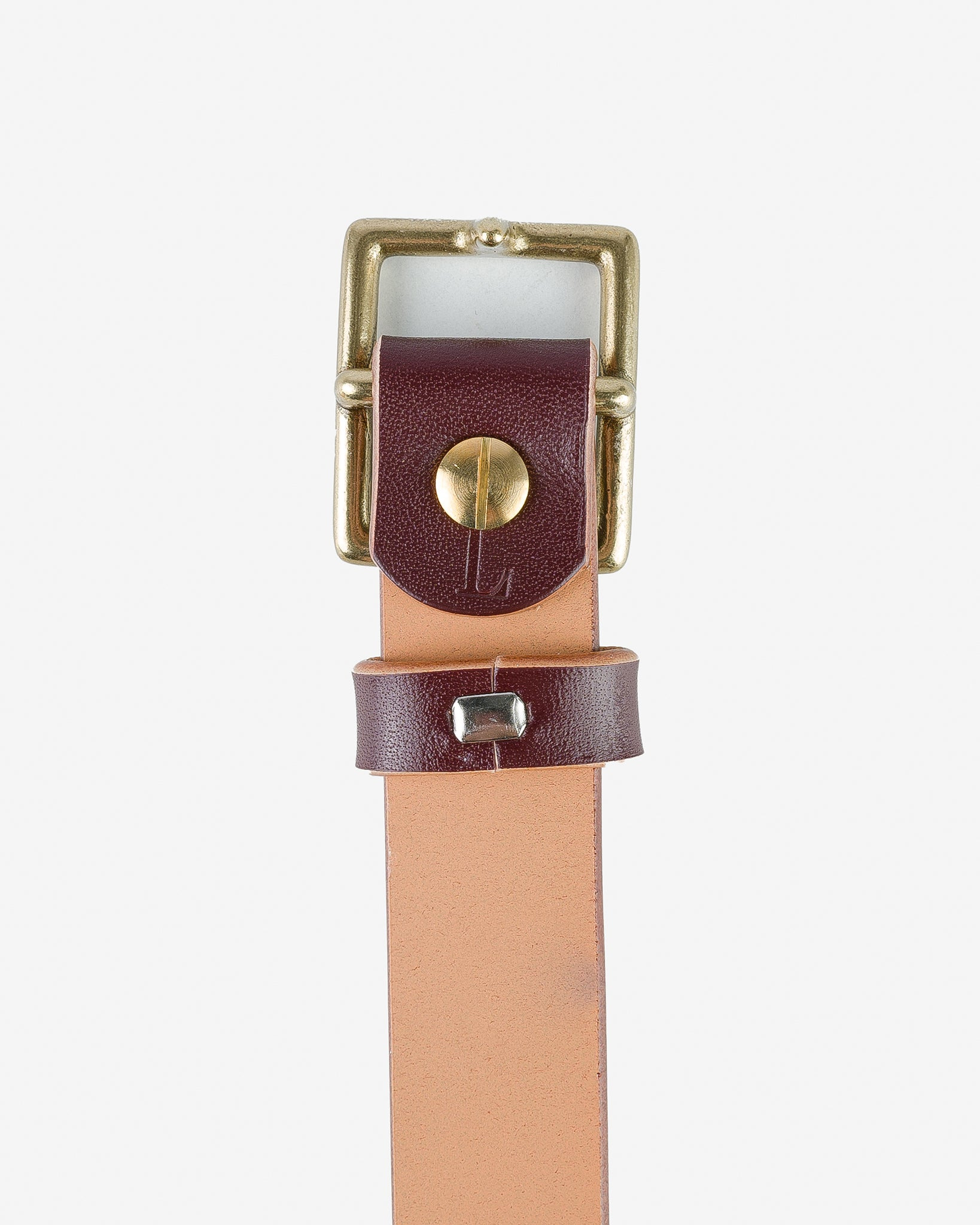 OGL-BELT-SQ-BRN OGL Square Brass ‘Prongless’ Buckle Leather Belt - Hand Dyed Brown - 4