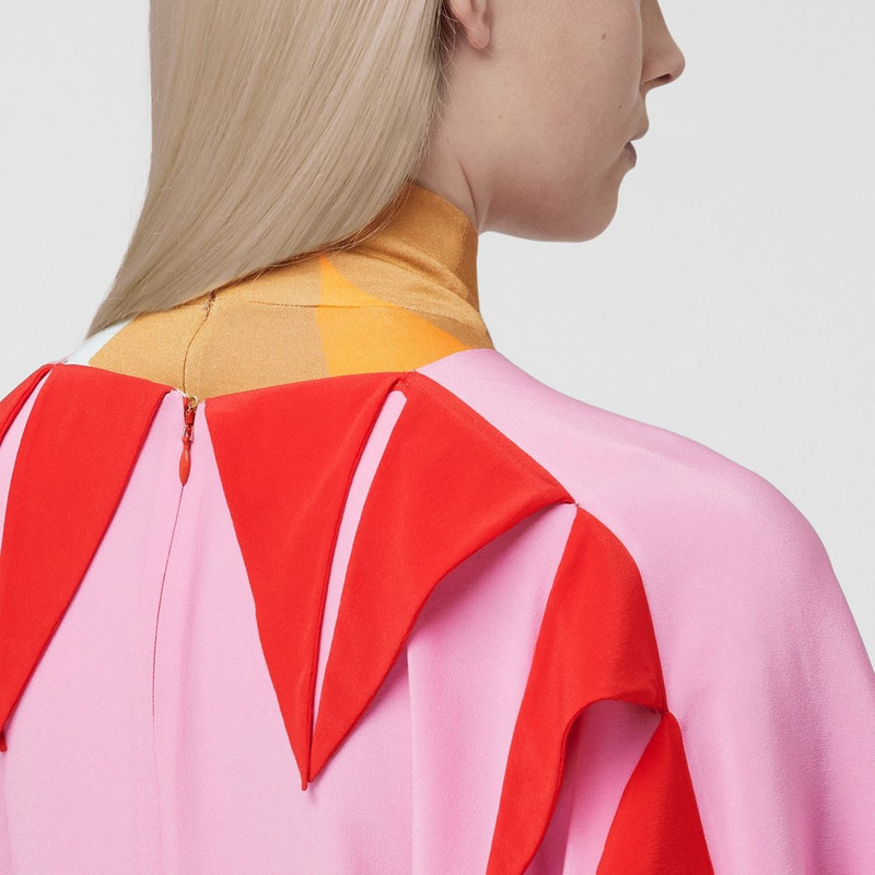 케이프 소매 기하학 인쇄 실크 Crepe de Chine 복장 4