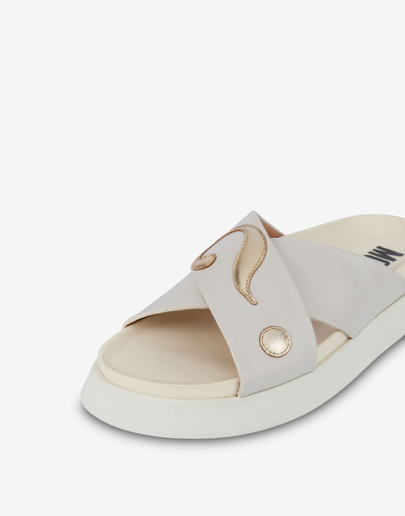 GOLD MOSCHINO SYMBOLS NAPPA LEATHER FLATFORM SANDALS 6