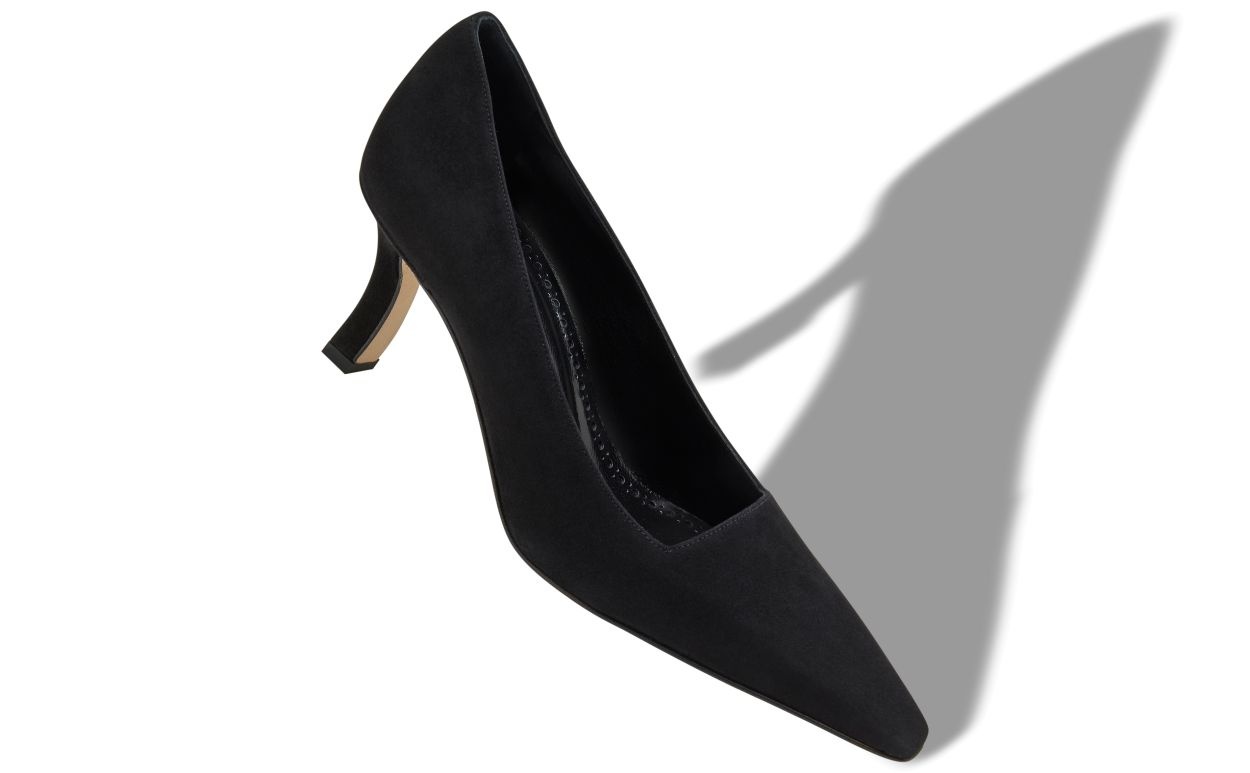 Black Suede Square Cut Pumps - 2