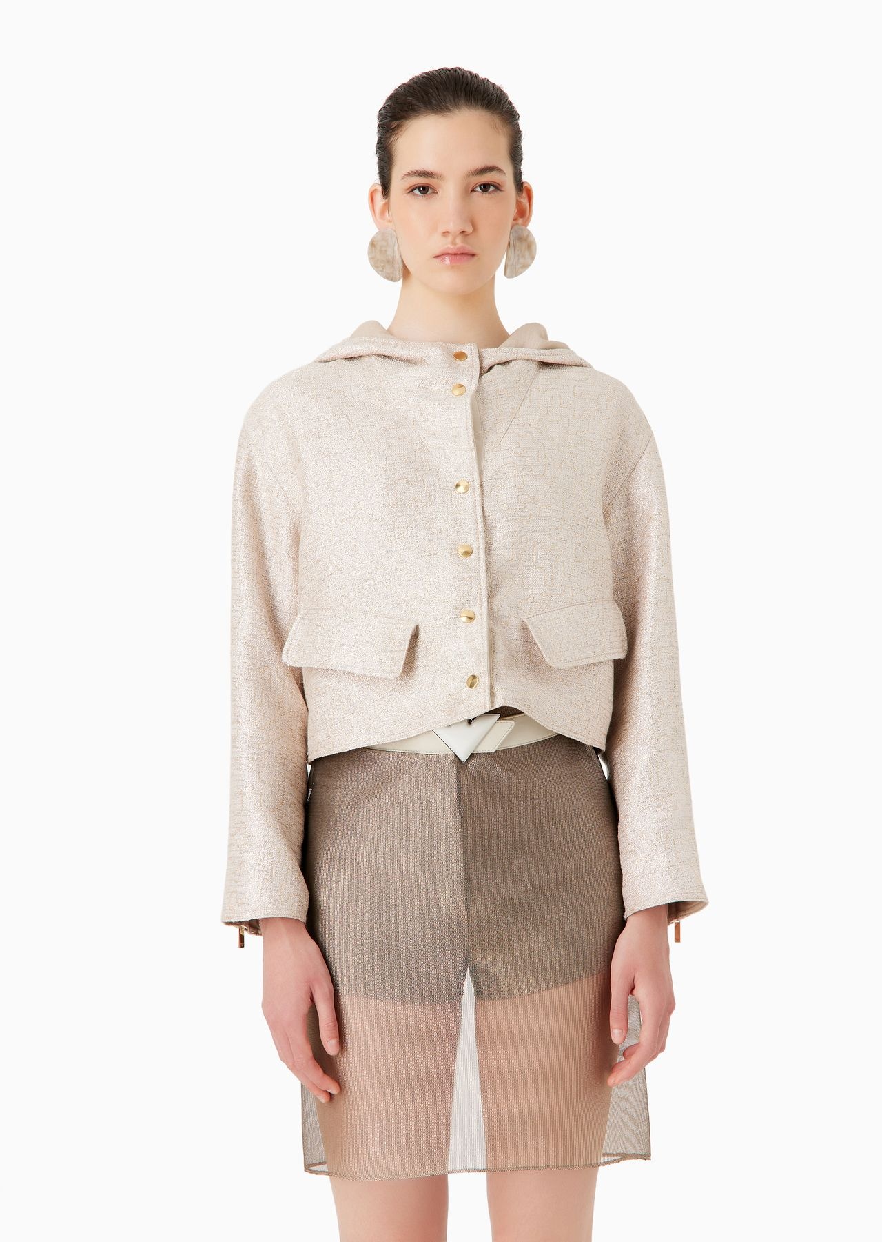 Lurex tweed hooded short blouson - 2